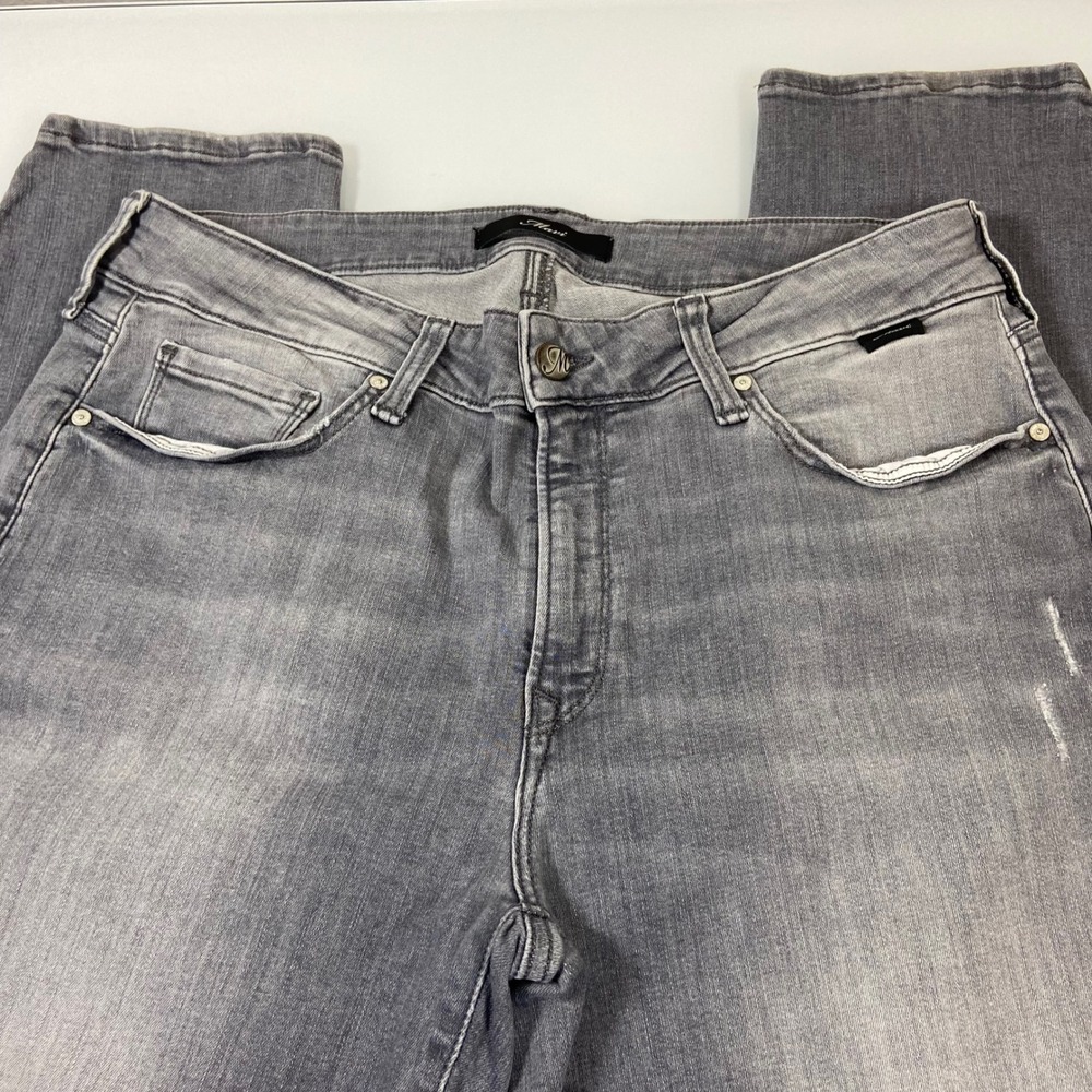 Mavi Women 31/32 Gray Straight Leg Jeans Faded Distressed Stretch Denim Mid Rise